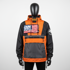 Chaqueta cortavientos de poliéster de nailon de primera calidad, chaqueta cortavientos con estampado de logotipo personalizado impermeable con bloque de Color gris naranja para hombre - Product Image 1