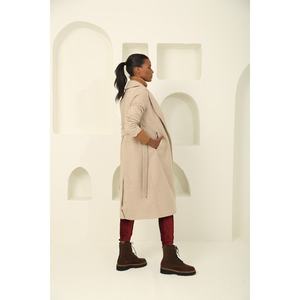 Lungo cappotto Beige Cashmere con cintura da donna foderato in stile elegante - Product Image 1