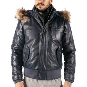 Chaqueta Bomber de Cuero Personalizada para Hombre, Cuello en V, Cierre de Cremallera, Exterior de Seda, Ropa Casual de Invierno, Suave y Transpirable, Patrones 3D/Puntos - Product Image 4
