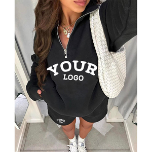 Conjunto de sudadera y pantalones cortos de 2 piezas con media cremallera para mujer, chándales cortos, ropa deportiva al por mayor con logotipo personalizado OEM - Product Image 6