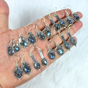 Pendientes colgantes de labradorita chapados en plata de estilo bohemio de diseñador, regalo de boda para novia o esposa - Product Image 1
