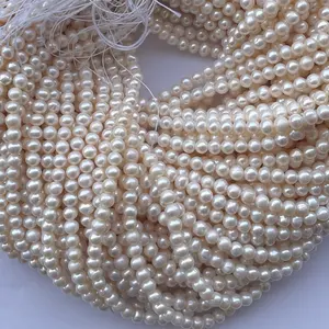 5Mm 6Mm Natuurlijke Witte Kleur Zoetwater Parel Steen Ronde Aardappel Kralen Streng Steen Gekweekte Parels Sieraden Maken Collectie Nieuw