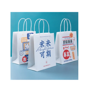 Bolsas de papel Kraft impresas CMYK/Pantone recicladas aceptadas por el OEM con el logotipo colorido manijas convenientes para el regalo de compras para llevar - Product Image 1