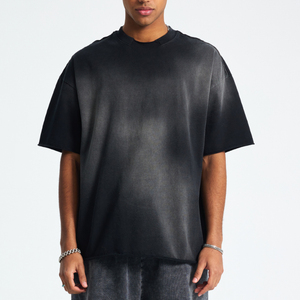 Venta al por mayor 100% algodón lavado con ácido logotipo personalizado liso de gran tamaño hombro caído cuello redondo desgastado ropa de calle hombres camiseta - Product Image 3