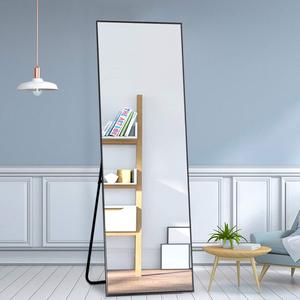 Miroir sur pied rectangulaire élégant en or, décoration minimaliste de luxe pour la maison, style côtier, en métal, à fixer au mur, SAM pour les fêtes de Noël - Product Image 1