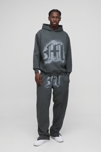 New Autumn Casual Y2K Style Breathable Polyester/Cotton Loose Fit <b>Mens</b> Tracksuit <b>Cropped</b> Hoodie Flared Sweatpants Set Baggy - Product Image 3