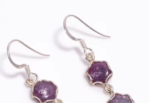 Pendientes Colgantes de Plata de Ley 925 con Estilo Étnico, Gema de Rubí Corindón, Aro Dorado, Diseño de Estrella - Product Image 6