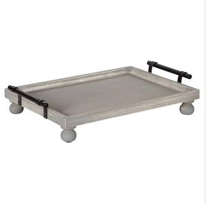 <b>Large</b> Mango Wood Serving <b>Tray</b> with Modern Metallic Chrome Handle for Serving and Organizing Households - Product Image 5