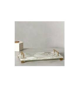 Bandeja de mármol de gran calidad con asas de metal de proveedores mayoristas, bandeja de mármol de tamaño y forma personalizada de diseño clásico - Product Image 5