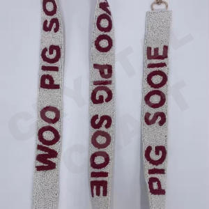 Customized <b>Red</b> Raiders Beaded <b>Purse</b> Strap White Gold Seed Bead Bag Straps Fashionable Accessories - Product Image 3