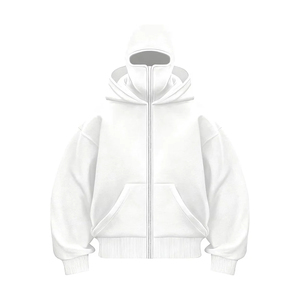 Sweat-shirt à capuche zippé blanc surdimensionné pour homme, coupe classique, couleur unie, en coton French Terry, style décontracté, streetwear d'automne - Product Image 3
