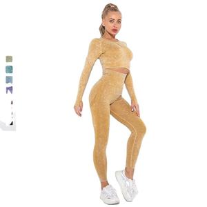 Best Quality Women's Gym Wear Seamless Long Sleeve Sports Top Scrunch Butt <b>Leggings</b> Breathable Sustainable With Solid <b>Pattern</b> - Product Image 2