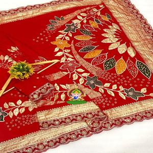 Sari en soie pour femmes Dola avec fil de tissage Zari Moti Broderie fantaisie Bordure en point de croix Fabriqué en Inde - Product Image 6