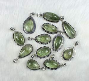 Collier Pendentif Améthyste Verte Pierres Précieuses Designer Pendentif Plaqué Argent avec Lunette Réglage Incrustation Mix Bijoux en Cristal - Product Image 2