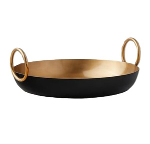 Bandeja de servicio con mango de varilla de hierro de Metal con recubrimiento en polvo dorado y negro clásico para uso doméstico, bandeja multiusos al por mayor de fábrica - Product Image 1