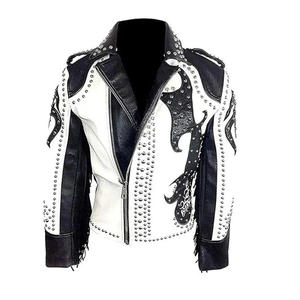 Veste en cuir de vache personnalisée en gros, couleur personnalisée, vintage, heavy metal, longues pointes, rock, respirante, écologique, coupe-vent - Product Image 6