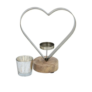 Bougeoir en métal aluminium à double coeur avec base en bois de qualité créative pour décoration romantique de mariage et de cadeau d'anniversaire - Product Image 5