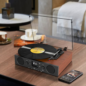 Top vente en bois matériel <span class=keywords><strong>haut</strong></span> <span class=keywords><strong>de</strong></span> <span class=keywords><strong>gamme</strong></span> 3 vitesses rétro Vintage platine platine Dab FM <span class=keywords><strong>Radio</strong></span> Bluetooth horloge tourne-disque - Product Image 2