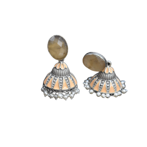 Beautiful Hand-<b>painting</b> Silver Look Alike <b>Stone</b> Stud Jhumka Earring Brass Material Earring Jewelry <b>for</b> Women and Girls - Product Image 1