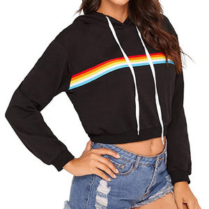 Alta calidad al por mayor de algodón señoras en blanco gimnasio manga larga chándal Crop Top sudadera LOGO personalizado recortado sudaderas con capucha - Product Image 4