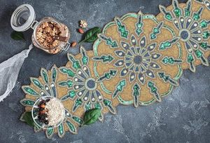 Christmas <b>Dining</b> <b>Table</b> Beaded <b>Runner</b> Placemat Handmade Cloth Decorative Wedding Mat With Leaves Design for Home Use - Product Image 5