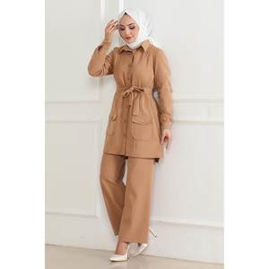 Ensemble décontracté mi-longue avec détails boutonnés, couleur beige 19223 - Product Image 3