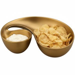 Ensemble de bols à chips et à sauce en métal doré écologique de qualité supérieure, design classique pour les collations de fête - Product Image 1