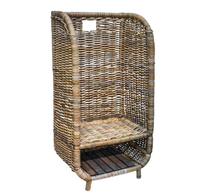Chariot rectangulaire haut en rotin pour bûches et allume-feu, panier empilable, support à bois de chauffage pour cheminée, étagère en rotin naturel