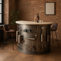 Comptoir de bar industriel steampunk moderne, panneau en chêne, bureau d'accueil |   Table en bois et fer faite à la main, finition naturelle, pour bars