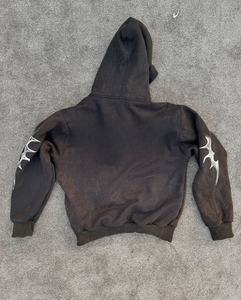 Nouveau Custom DTG Print Vintage Distressed Acid Wash Hoodie Streetwear Crop Sun Faded Cotton French Terry Zip up Hoodies - Product Image 3