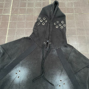 Sweat à capuche surdimensionné en molleton vintage délavé à l'acide, personnalisé, décontracté, 350 grammes, lourd, avec cordon de serrage, imprimé, 100% coton, strass - Product Image 3