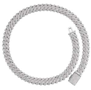 Collar Cubano de Moissanita Completamente Engastado en Oro Blanco, Todos los Tamaños Disponibles en Pulgadas, Colgantes y Dijes Finos - Product Image 1