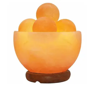 Оптовая продажа, 2024 100%, натуральная Гималайская Розовая каменная соляная чаша с круглой шаровой лампой для украшения офиса и дома