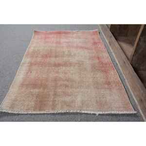 Alfombra de lana turca Vintage de 2,3x3,3 pies, roja y Beige, diseño rústico de retazos para decoración de sala de estar con respaldo de látex - Product Image 2