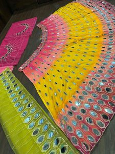 Lehenga Choli-Vêtements de Travail Brodés en Vrai Miroir Lourd pour Femme, Toile Patta en Dentelle, Élégant - Product Image 6