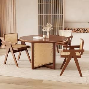 โต๊ะรับประทานอาหารทรงกลมทันสมัย ทำจากโครงไม้สักแท้ พร้อมหวายและวัสดุคุณภาพสูง สำหรับใช้ภายในและภายนอกอาคาร - Product Image 3