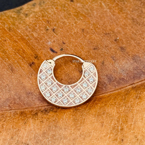 14K Solid Gold Pave Set Natural Diamond <b>Septum</b> Clicker Piercing FIne Jewelry. - Product Image 4