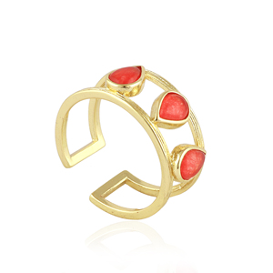 Tres anillos de piedra de jade rojo, anillo de latón unisex ajustable, anillo de declaración de diseñador minimalista de larga duración para uso diario para mujer - Product Image 3