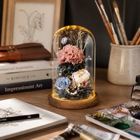 Ensemble cadeau de fleurs préservées de luxe dans un dôme en verre, rose éternelle de qualité supérieure avec boîte cadeau et sac pour mariage, Saint-Valentin, décoration de la maison