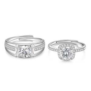 Juego de Anillos Clásicos para Pareja Jeulia, Corte Redondo, Plata de Ley, Bañado en Rodio, Anillo de Bodas - Product Image 2