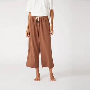 Yellow Color Women Cotton Breathable Straight-Fit <b>Trouser</b> Sets Casual High Waist Pants New Fashion-Loose Home Wear <b>Trousers</b> - Product Image 3