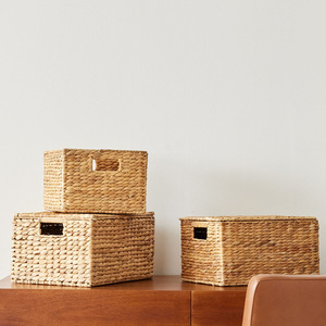Folding <b>storage</b> box handmade water hyacinth <b>boxes</b> lid basket container for <b>decor</b> & organizer - Product Image 5