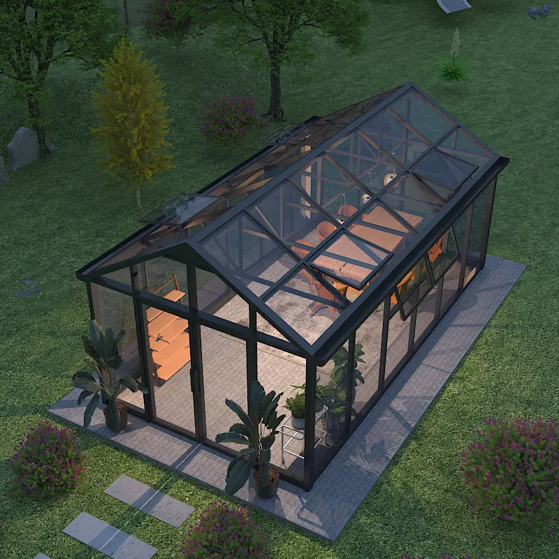 Nouveau design de véranda solarium en alliage d'aluminium serre de jardin d'hiver personnalisée serre en verre à économie d'énergie véranda en verre