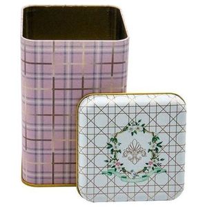 1.6L Rosy Plaid Lata 105x105x160mm Contenedor de almacenamiento de alimentos de metal cuadrado - Product Image 3