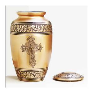 Alta demanda con precio razonable Urna cristiana Urna de metal hecha a mano Suministros funerarios Venta al por mayor Urna de aluminio Cremación - Product Image 1