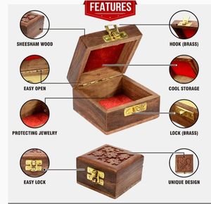 Natural Hardwood <b>Wooden</b> <b>Jewelry</b> <b>Box</b> Hand Carved Floral Patterns Protecting Gold Silver Fashion <b>Jewelry</b> Customizable - Product Image 5