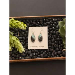 Navajo Handmade Drop <b>Earrings</b> <b>Black</b> Jack Turquoise & Sterling Silver <b>Dangle</b> Water Drop Shape for Gift - Product Image 1