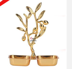 Tazón para servir comida de acero inoxidable con acabado dorado con diseño de hoja para restaurante y bar de hotel - Product Image 1