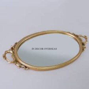 High In Demand Oval Shape Premium Quality <b>Mirror</b> Serving Tray <b>With</b> Clear <b>Crystal</b> Beaded Designer Borders In Impressive Price - Product Image 4