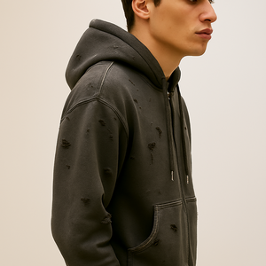 Venta al por mayor 100% algodón 300gsm personalizado de gran tamaño desgastado Sudadera con capucha gruesa de peso pesado hombres Vintage piedra ácido lavado Sudadera con capucha - Product Image 3